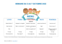 Menus 3 au 7 oct