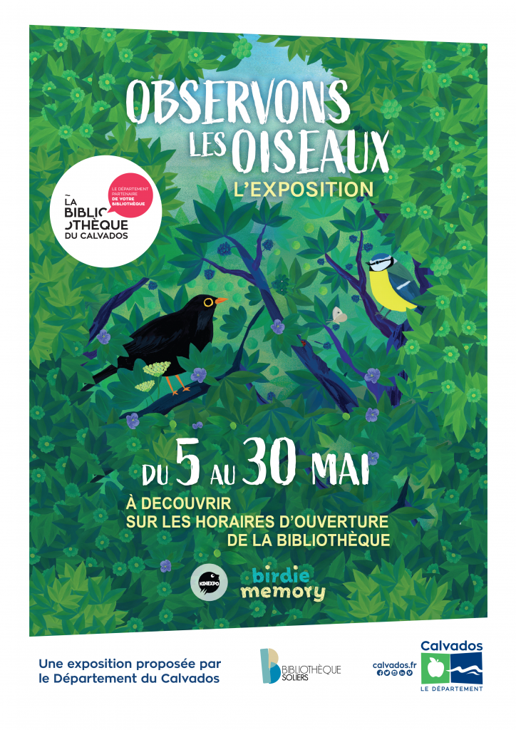 illustration de feuillages multiples avec des oiseaux cachés au cœur de la végétation.